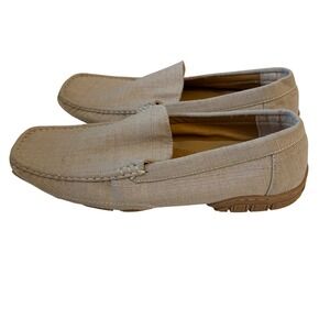 Cubavera Mens Linen Fabric Loafers Beige Driving Mocs Size 11 Rubber Sole NWOT